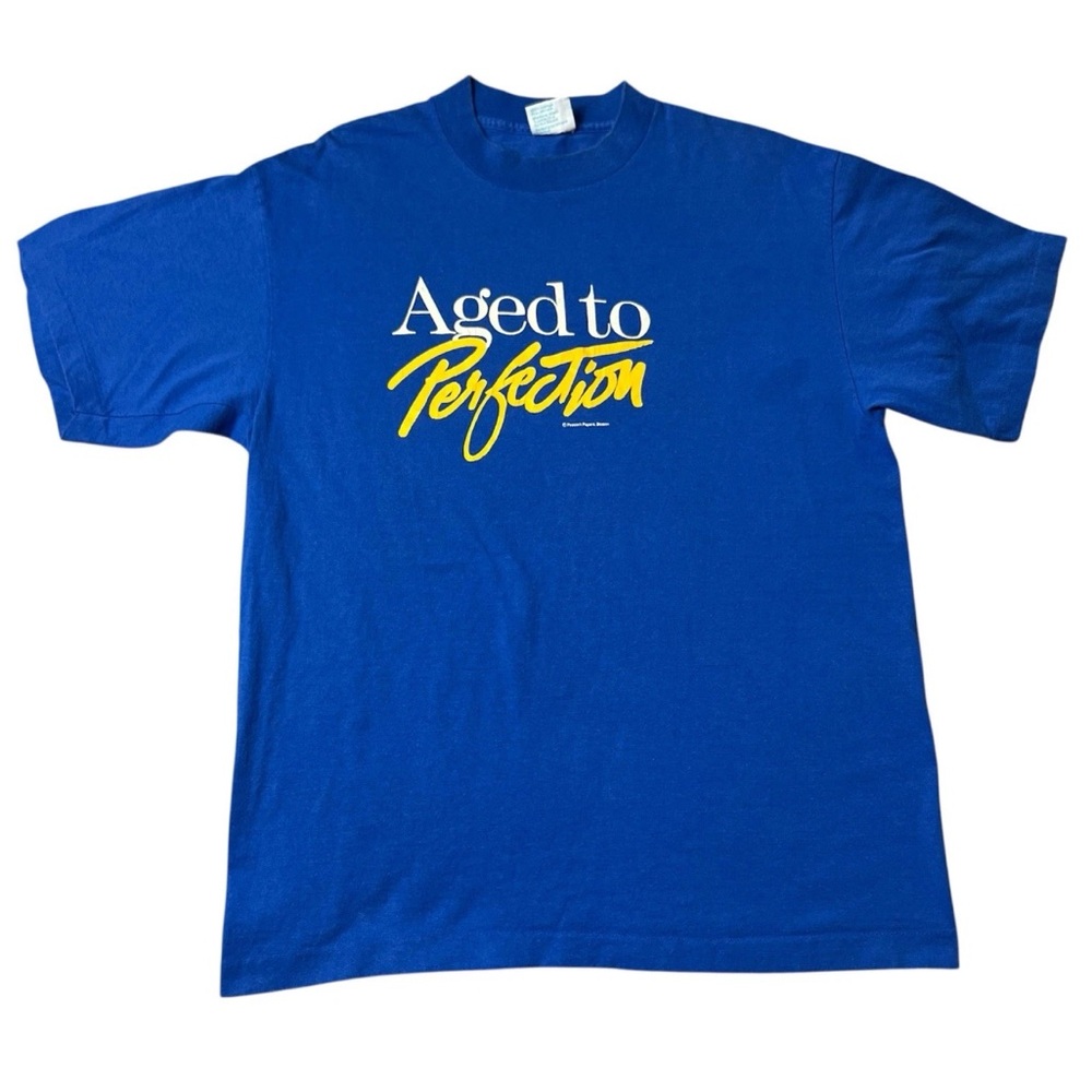 Vintage 90s Aged To Perfection Blue Yellow  T Shirt